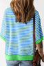 Stripe Oversized Contrast Trim Exposed Seam High Low T Shirt