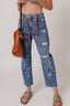 Distressed Splattering Paint Rope Waist Cropped Straight Jeans