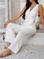 Devine Button Down Lace Detail Vest and Pants Set